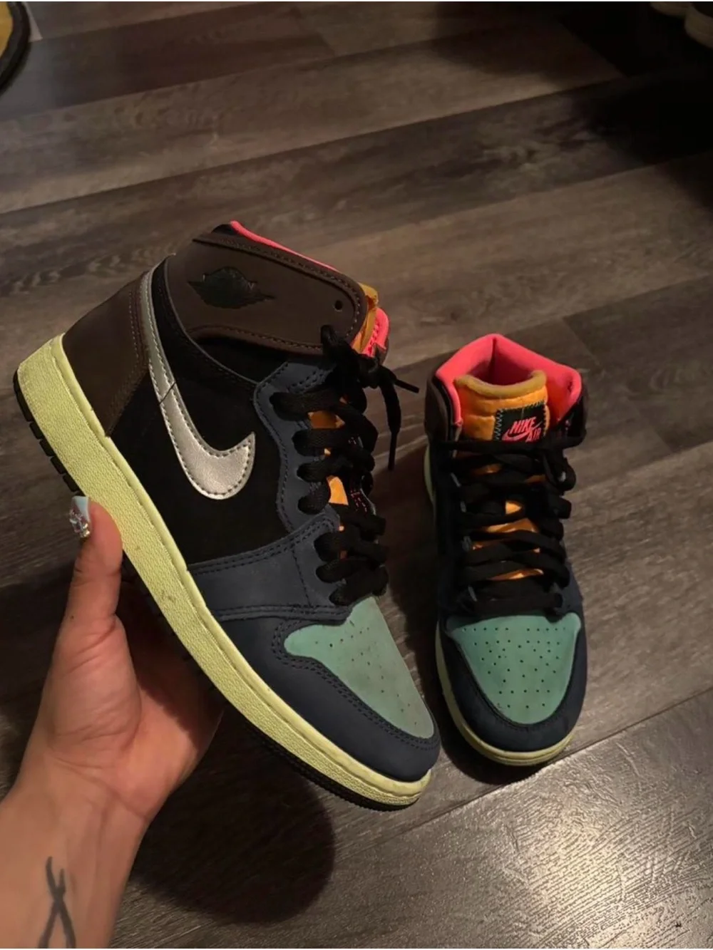 Nike Air Jordan 1 Mid Teal, Black & Pink Accent Sneakers